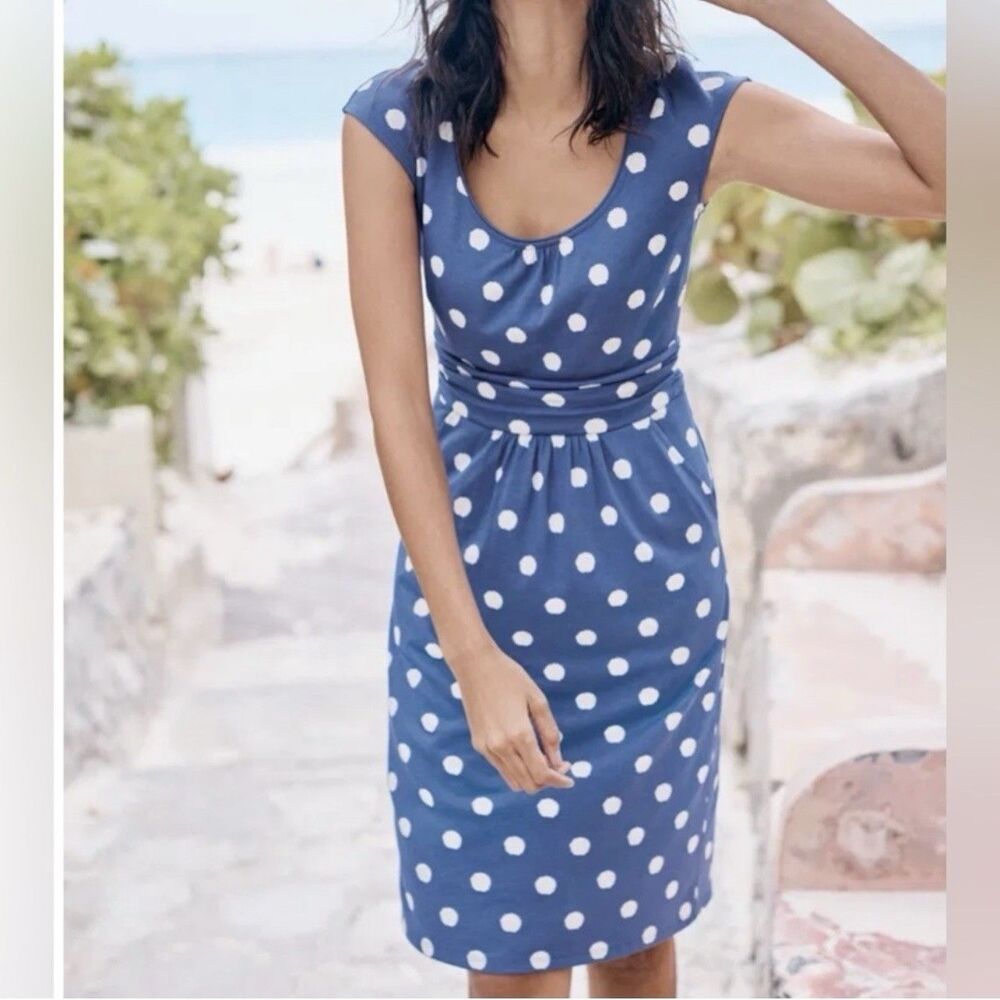 Boden Margot Blue White Polka Dot Dress Cotton UK 14 US 10 Pockets - Picture 6 of 11